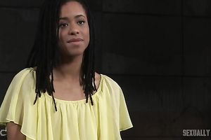Black cute chick goes into BDSM session with dark stud