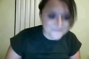 Stunning large breasted non-professional dark brown strips and masturbates for me
