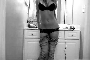 My hawt and skanky dilettante GF stripteases on cam in the bathroom