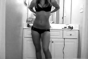 My hawt and skanky dilettante GF stripteases on cam in the bathroom