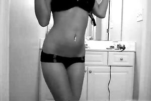 My hawt and skanky dilettante GF stripteases on cam in the bathroom