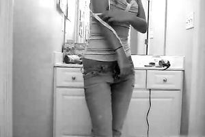 My hawt and skanky dilettante GF stripteases on cam in the bathroom