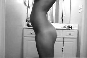 My hawt and skanky dilettante GF stripteases on cam in the bathroom
