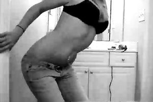 My hawt and skanky dilettante GF stripteases on cam in the bathroom