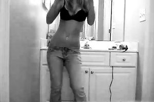 My hawt and skanky dilettante GF stripteases on cam in the bathroom