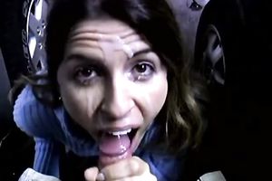 Naughty white cum loving milf acquires facial on the parking lot