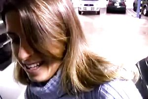 Naughty white cum loving milf acquires facial on the parking lot