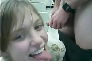 Nasty college cheating wife sucks my weenie and rubs it with her milk cans