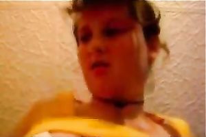 Busty brunette hair amateur web camera legal age teenager dildoing herself