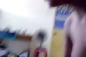 Asian cutie was willing to expose her quite good natural meatballs on camera