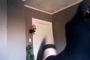 Dark haired nice-looking tranny was playing with her cute pink dildo