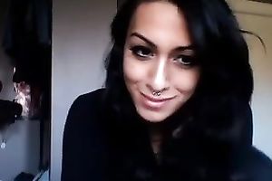 Dark haired nice-looking tranny was playing with her cute pink dildo