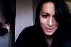 Dark haired nice-looking tranny was playing with her cute pink dildo