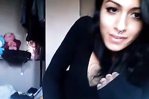 Dark haired nice-looking tranny was playing with her cute pink dildo