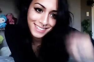 Dark haired nice-looking tranny was playing with her cute pink dildo