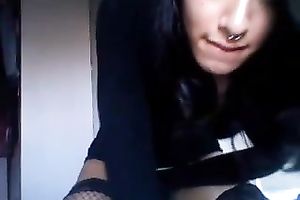 Dark haired nice-looking tranny was playing with her cute pink dildo