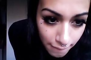 Dark haired nice-looking tranny was playing with her cute pink dildo