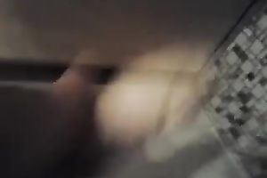 Cute Asian taped herself playing with sextoy in the washroom