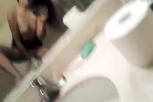 Cute Asian taped herself playing with sextoy in the washroom