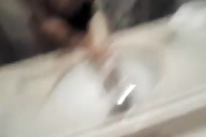 Cute Asian taped herself playing with sextoy in the washroom