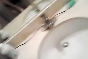 Cute Asian taped herself playing with sextoy in the washroom