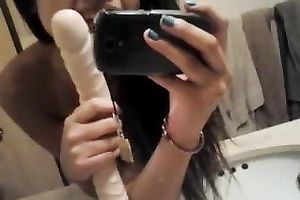 Cute Asian taped herself playing with sextoy in the washroom
