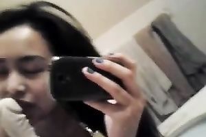 Cute Asian taped herself playing with sextoy in the washroom