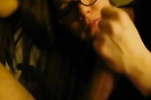 My nerdy four-eyed neighbor shows her cock-sucking skills to me