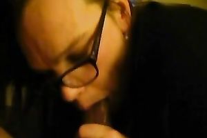My nerdy four-eyed neighbor shows her cock-sucking skills to me