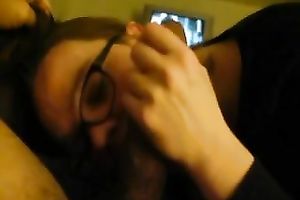 My nerdy four-eyed neighbor shows her cock-sucking skills to me