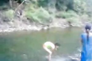 Hot and breasty dilettante teen honey swimming bare in the river