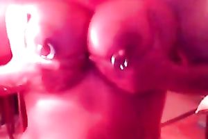 Kinky dilettante nympho undressed her puffy pierced teats and large wobblers