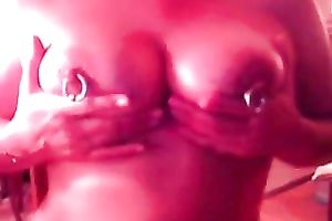 Kinky dilettante nympho undressed her puffy pierced teats and large wobblers