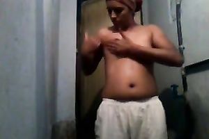 Chubby Indian chocolate skin horny white wife massages her diminutive bumpers