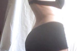 Perfect amateur white wife in hot stockings and dark shorts