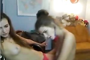 Two slender cute brunette lesbian babes kissed and ate out moist vaginas