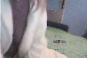 Amateur golden-haired flashes her large natural zeppelins for the cam