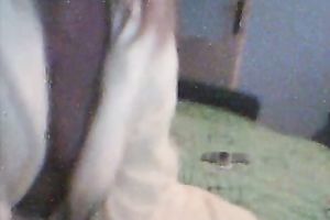 Amateur golden-haired flashes her large natural zeppelins for the cam