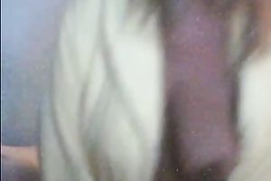 Amateur golden-haired flashes her large natural zeppelins for the cam