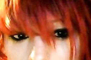 Lewd tattooed dilettante ginger slut showed off her hot bum in straps