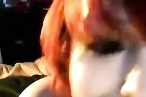 Lewd tattooed dilettante ginger slut showed off her hot bum in straps