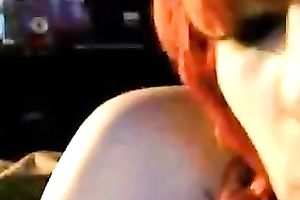 Lewd tattooed dilettante ginger slut showed off her hot bum in straps