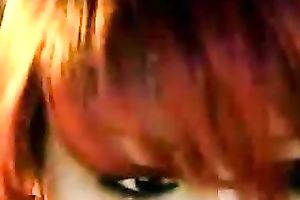 Lewd tattooed dilettante ginger slut showed off her hot bum in straps