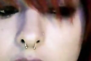 Lewd tattooed dilettante ginger slut showed off her hot bum in straps