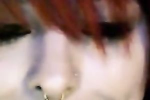 Lewd tattooed dilettante ginger slut showed off her hot bum in straps