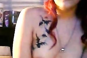 Lewd tattooed dilettante ginger slut showed off her hot bum in straps