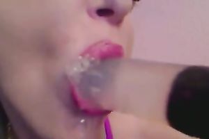 Webcam solo video with a perverted blond milf engulfing a fake penis