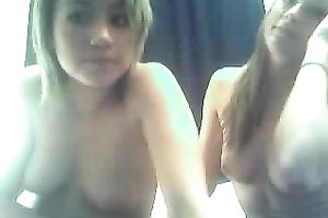 Two cute blonde haired gals flash their large boobies on cam for me