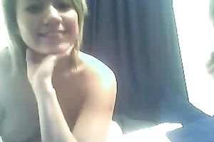 Two cute blonde haired gals flash their large boobies on cam for me
