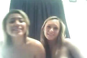Two cute blonde haired gals flash their large boobies on cam for me